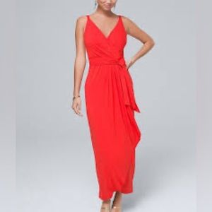 Red midi dress with tie belt